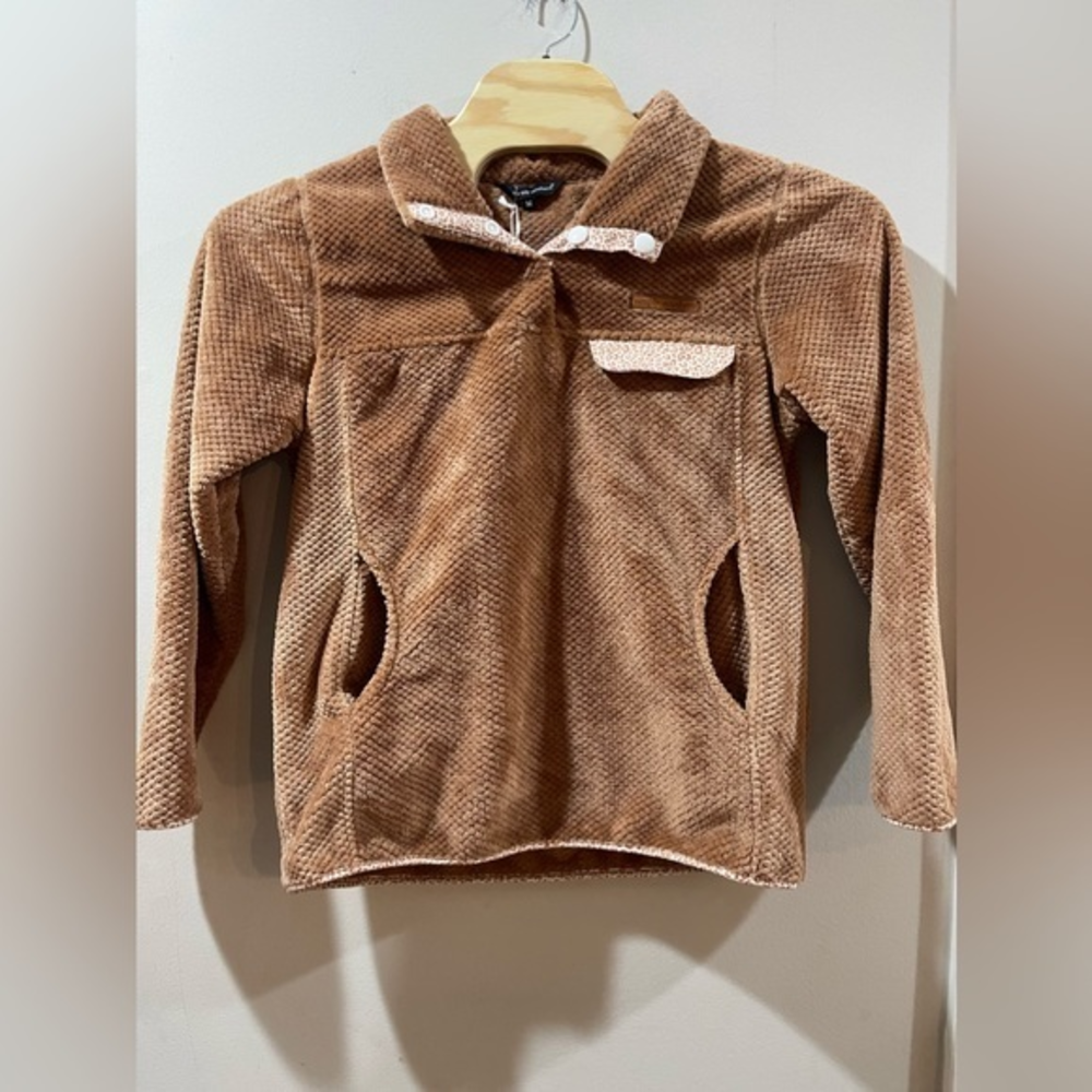 Simply Southern Pullover Quilted Sherpa Brown‎ Long Sleeve Jacket Size Medium